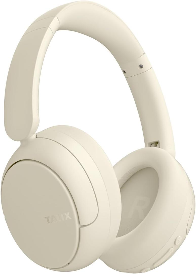 TALIX H30 Hybrid Active Noise Cancelling Headphones, 110H Playtime Hi-Res Audio Bluetooth 6.0 Wireless Over Ear ANC Headphones for Commute/Workout/Gym (Off-White)