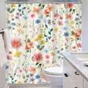 Extra Long Cute Floral Shower Curtain for Bathroom Decor 72Wx84H Vintage Boho Colorful Wildflower Flower Leaves Plant Botanical Art Printed Fabric Polyester Waterproof 12 Pack Plastic Hooks