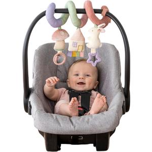 Itzy Ritzy Spiral Car Seat & Stroller Activity Toy - Stroller & Car Seat Toys for Ages 0 Months and Up - Hanging Toys Include Dangling Ring, Mirror and Textured Ribbons (Pastel Rainbow)