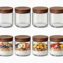 10oz 8 Pack Overnight Oats Containers with Lids, Glass Mason Jars with Acacia Wood Airtight Lids, Wide Mouth Meal Prep Storage Jars for Yogurt, Chia Pudding, Salad, Parfait, Snacks, Spice