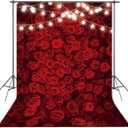 Red Rose Backdrop Vintage Romantic red Floral Photography Background for Wedding Party Anniversary Bridal Shower Birthday Party Valentine's Day Decorations Photo Booth Props (5X7FT)