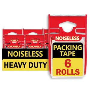 Noiseless Packing Tape, 6 Dispensered Rolls, Clear, 1.88" x 22.2yd, Strong Adhesive Tape for Moving, Shipping, Mailing & Packing Boxes