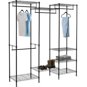 Amazon Basics Closet Organizer, Metal Rack with Shelves and Hanging Rod, 70" W x 18" D x 76" H, Black