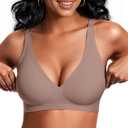 Vertvie Jelly Wireless Bras for Women Push Up Plunge Seamless T-Shirt Bras No Underwire Supportive Full Coverage Bralettes (Medium, Grey)