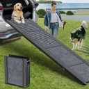Extra Wide & Long Dog Car Ramp, 71" L x 17.2" W, Aluminum, Black, Up to 270 LBS, Foldable, Non-Slip Rug Surface, Portable Pet Stair Ramp for Car, SUV & Truck, Outdoor (Upgraded 71" L x 17.2" W)