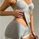 SOLY HUX Women's Lace Pajama Set V Neck Cami Tops and Shorts Sleepwear Loungewear (Gray, S)