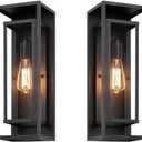 2 Pack 18 inches Outdoor Wall Lantern Light Fixture, Large Black Exterior Waterproof Wall Sconce, Anti-Rust Mount Porch Light with Clear Glass,E26 Socket