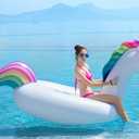 Jasonwell Giant Inflatable Unicorn Pool Float Floatie Ride On with Fast Valves Large Rideable Blow Up Summer Beach Swimming Pool Party Lounge Raft Decorations Toys Kids Adults