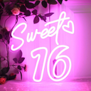 Sweet Sixteen Neon Sign Sweet 16 Neon Light 16th Birthday Pink Led Neon Light for Bedroom Home Wall Decor Birthday Gifts for Girls with Dimmable Switch and USB Powered