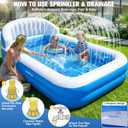 2026 Inflatable Pool with Sprinkler,Durable Blow up Pool with Big Backrest, Rectangle Kids Pool Backyard,Children Swimming Pool,Small Inflatable Kiddie Pool,Outdoor Water Pool for Kids-M