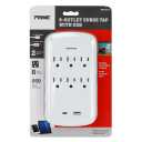 Prime Wire and Cable 6-Outlet Surge Protector Wall Tap with USB-C and USB-A Charging Outlets in White