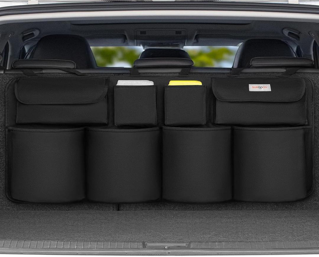 SURDOCA Car Trunk Organizer, LARGE CAPACITY Car Organizers and Storage with 8 Pockets, Upgraded Trunk Storage for Car, SUV, Truck, MPV (All Black)