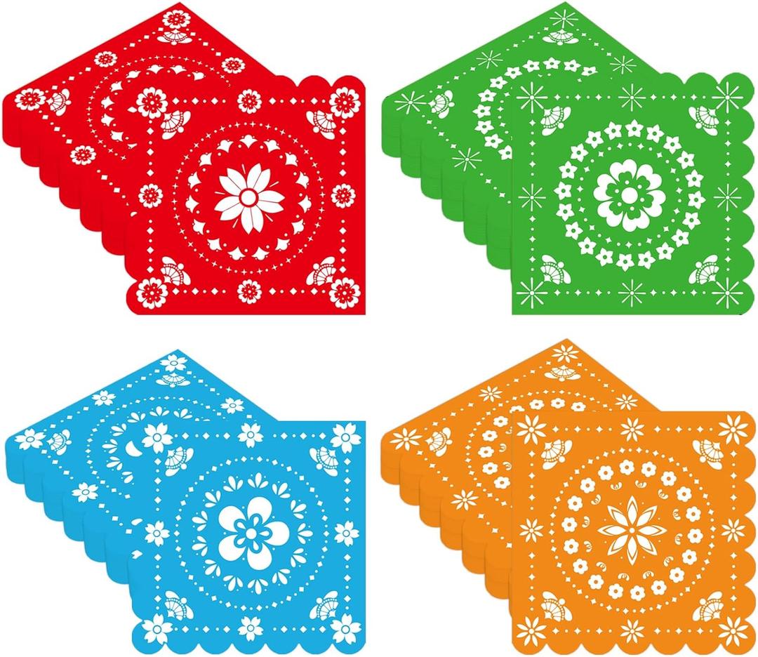 50 Pcs Fiesta Mexican Napkins 13 x 13 Inches, Mexico Papel Picado Paper Napkins Disposable Luncheon Napkin Cocktail Napkins for Cinco de Mayo Carnival Pinata Taco Party Decorations (Fiesta)