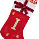 HYTENSUN Letter Christmas Stockings 15.6 Inches Monogram Red Velvet with Bell Xmas Stockings Classic Personalized Stocking Decorations for Family Holiday Season Decor, Letter N