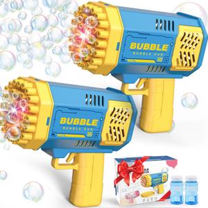 Dolanus Bubble Gun 2 Pack with 2 Bottles Bubble Solution, 40-Hole Light Up Dip Bubble Machine for Kids, Bubble Toy for 3 4 5 6 7 8 Years Old Boys Outdoor Indoor Kid Birthday Wedding Party(2*Blue) (2*bule)