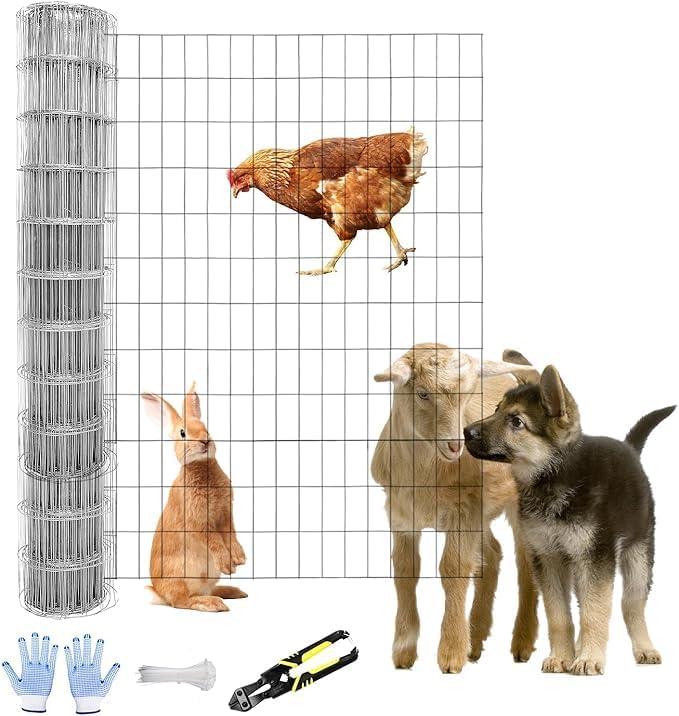 Tongmo 5 ft x 100 ft Galvanized Welded Chicken Wire Fence, 16GA Garden Chicken Wire Fence Roll, Mesh Size 2" x 4"Hardware Cloth, Ideal for Yard Protection and Poultry Netting