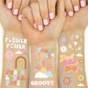 xo, Fetti Groovy 70s Temporary Tattoos - 48 Glitter Styles | Flower Power Birthday Party Supplies, Good Vibes Only Favors, Smiley, Rainbow Arts and Crafts