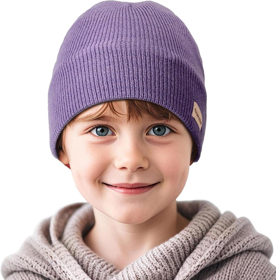 Sukeen Kids Beanie Hat for Boys Girls Ages 4-12 Soft Knitted Hat Seepage Proof Warm Skull Cap for Daily Outdoor (Purple)