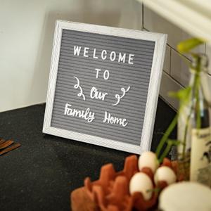 HBCY Creations 10"x10" Felt Letter Board - Solid Wood Frame - White Wash - Gray Felt - 389 PP Letters Including Numbers, Symbols, Icons - Canvas Carrying Case (10" x 10" Felt Board, 1- Whitewashed)