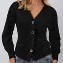 CSDAJIO Women Button Down Cardigans V Neck Long Sleeve Casual Coat Fall Clothes (Black, XS)