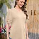 Puff Sleeve Tops for Women V Neck T Shirts Summer Business Casual Tops Loose Fit Dressy Casual Blouses (M)