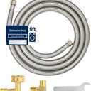 6FT Dishwasher Hose with Elbow Stainless Steel Braided Supply Line, 3/8" Compression to 3/8" Elbow, Universal Fit, Burst Proof, NSF/Lead-Free Certified