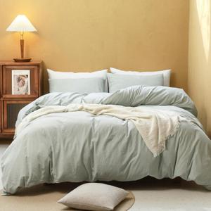 FOSSA Duvet Cover Set 100% Washed Cotton Linen Feel Super Soft Breathable Cozy 3 Pieces Bedding Sets Solid Sage Green Twin (Twin (68"  90")) FOSSA Duvet Cover Set 100% Washed Cotton Linen Feel Super Soft Breathable Cozy 3 Pieces Bedding Sets Solid Sage Green Twin (Twin (68"  90"))