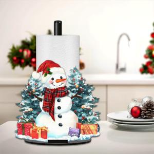 Snowman Paper Towel Holder, Christmas Paper Holder, Winter Holiday Decoration for Kitchen Countertop Bathroom Home Farmhouse, Merry Christmas Decor Indoor, Snowman with Buffalo Plaid Scarf