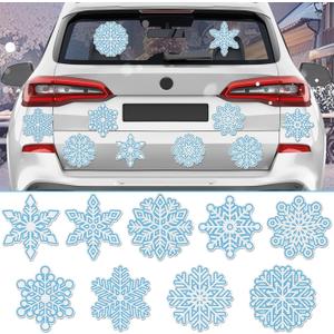 Snowflakes Magnets, JULMELON 22pcs Reflective Christmas Blue Snowflakes Car Magnets Stickers Decorations Accessories for Winter Party Home Fridge Car Garage Door Decor Supplies