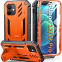 FNTCASE for iPhone 12 Phone Case: for iPhone 12 Pro Phone Case Military Grade Drop Proof Rugged Protective Cover with Kickstand | Matte Textured Shockproof TPU Hybrid Bumper Cases 6.1 inch - Orange