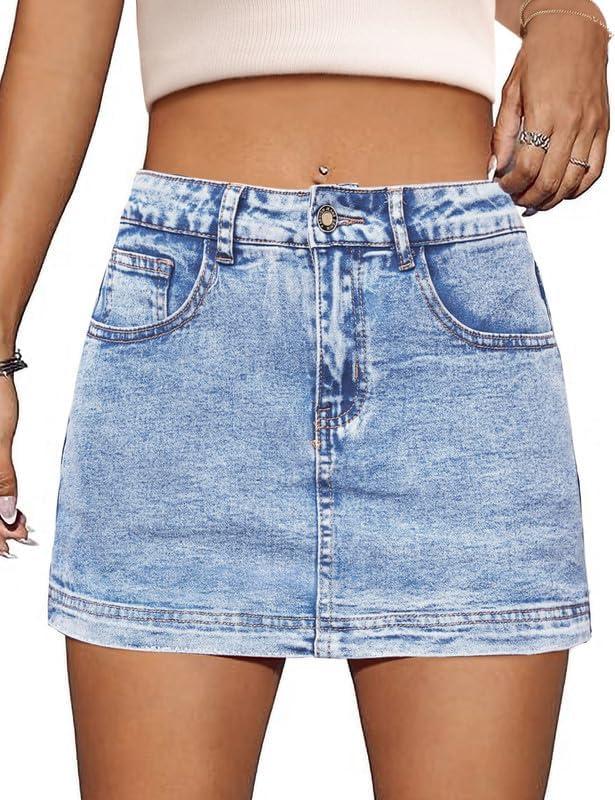 Denim Skort Women High Waist Mini Jean Skirt for Women Stretch Casual Mini Jean Skort (Medium, Light Blue)