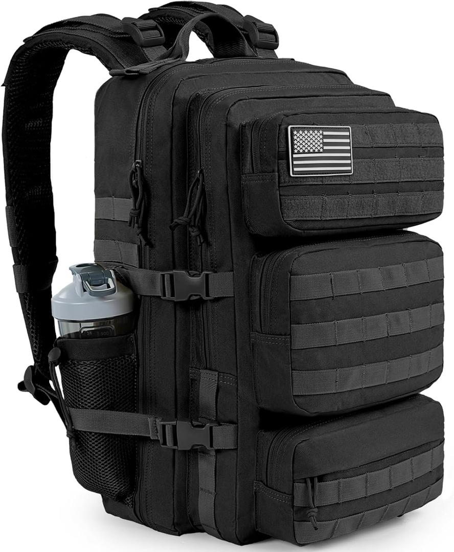 Military Tactical Backpack 25L Day Backpack for Men Molle Army 3 Days Assault Pack Bug Out Bag Water Resistant and Heavy Duty Hiking Treeking Rucksack - Black