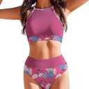 AI'MAGE Women's Bikini Sets High Neck Ribbed Two Pieces Swimsuit Tummy Control Bathing Suits High Waisted Swimwear 2025, Size M
