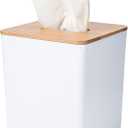Tissue Box Cover Square,Tissue Box Holder with Bamboo Lid,Tissue Dryer Sheet Holder for Modern Farmhouse Boho Decor,1 Pack,(White)