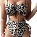 WDIRARA Women's Leopard Print One Piece Swimsuit Drawstring Cut Out Swimwear Ruched Monokini (X-Large, Multicolor)