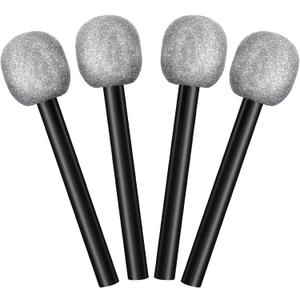 Yaomiao 4 Pcs Fake Microphone Plastic Bling Glitter Microphone Prop Sparkly Popular Singer Party Favors for Halloween Cosplay Supplies Disco Stage Party Favors