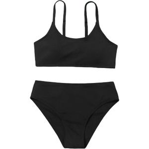 OYOANGLE Girls' Two Piece Swimsuit High Waist Bikini Set Solid Swimwear Bathing Suit (10 Years, Black)