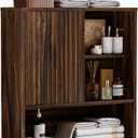 Farmhouse Bathroom Wall Cabinet Fluted,Medicine Cabinet Over The Toilet Storage Cabinet with Adjustable Shelf, Wood Wall Mounted Storage Cabinet Organizer 23.2Wx24Hx7.6D (Dark Walnut, Medium)