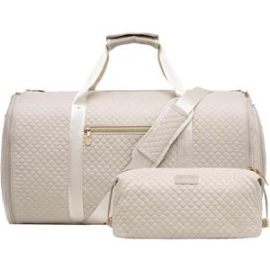 Coolife Garment Bag Carry On Convertible Travel Duffel Bag with Shoe Pouch Weekender Bag for Women Men 2 in 1 Hanging Suit Bag with Shoulder Strap Business Travel Bag (White, Standard)