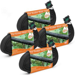 AIODE Flat Soaker Hose 200FT (50FT 4Pack) for Garden Beds Drip Hose Heavy Duty Save 80% Water for Vegetable Tree (200FT)