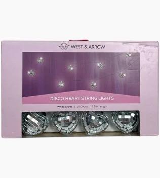NEW West & Arrow Disco Heart String LED Lights SILVER HEAR