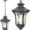Dusk to Dawn Outdoor Pendant Light for Porch, 58'' Large Exterior Hanging Lantern Fixture Sensor Outdoor Chandelier in Black Finish for Entryway,Doorway,Farmhouse,Foyer, Black