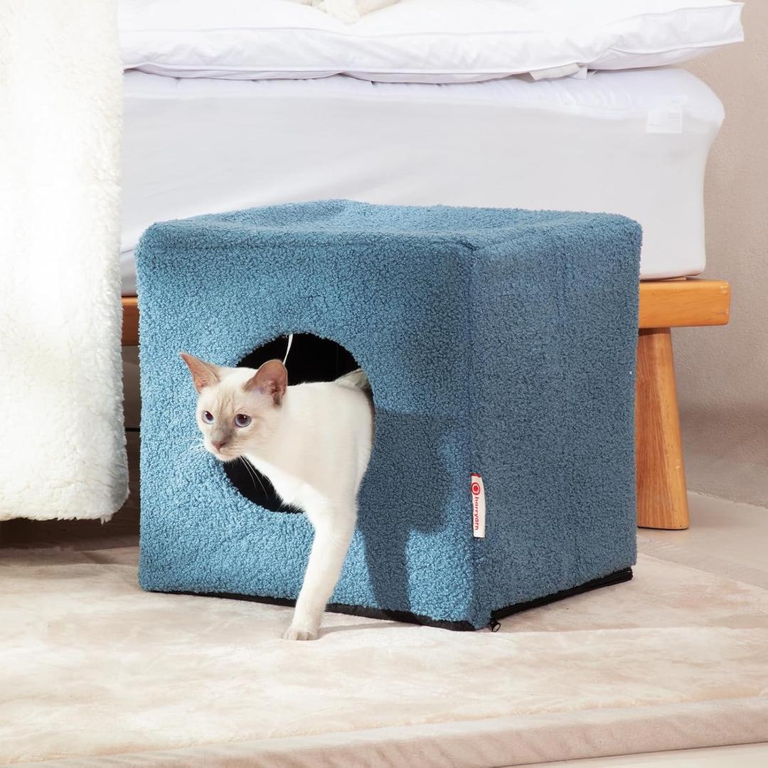 Cat Cubby for Indoor Cats, Fluffy Large Cube Cat Cave Bed, Cat House Hideaway for Multiple Cats & Small Pets, Detachable Sherpa Cover 16 Inches