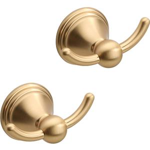 Asidrama Towel Hooks for Bathroom,Brushed Brass Coat Hooks for Kitchen Shower Door Wall Mounted,Exquisite Robe & Towel Hooks,Durable Robe Wall Hooks for Hanging Towels (2 Pack)