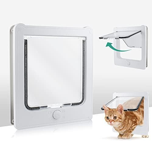 PETLESO Cat Door for Interior Door, Safety Small Pet Door for Interior Exterior Doors Wall with 4 Locks Way, Magnetic Closure Thin Door for Cats Doggie, White