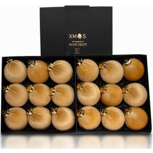 18PCS Champagne Gold Velvet Christmas Ornaments Set  Large Matte Flocked Shatterproof Baubles for Xmas Tree Decoration, Luxury Hanging Ornaments for Holiday & Home Dcor (Gold, 3 Inch / 8 cm)
