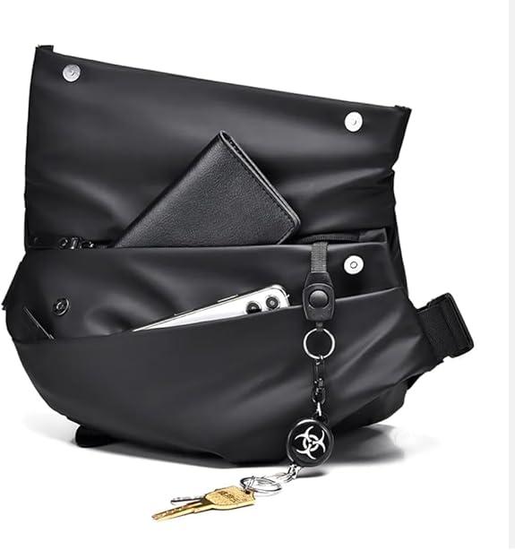 Sling Bag for Men, Fashion Cross-Body Bag Mens Small Travel Backpack with Water Bottle Holder Casual Daypack for Hiking Black