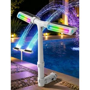 POOLHOUR 2026 Upgrade Height Solar Pool Fountain with 10-Color 4-Mode LED Lights, Auto Light-Sensing Pool Sprinkler Fountain for Above/Inground Pools, 360° Adjustable Spray for 8-16°F Cooling (Gray)