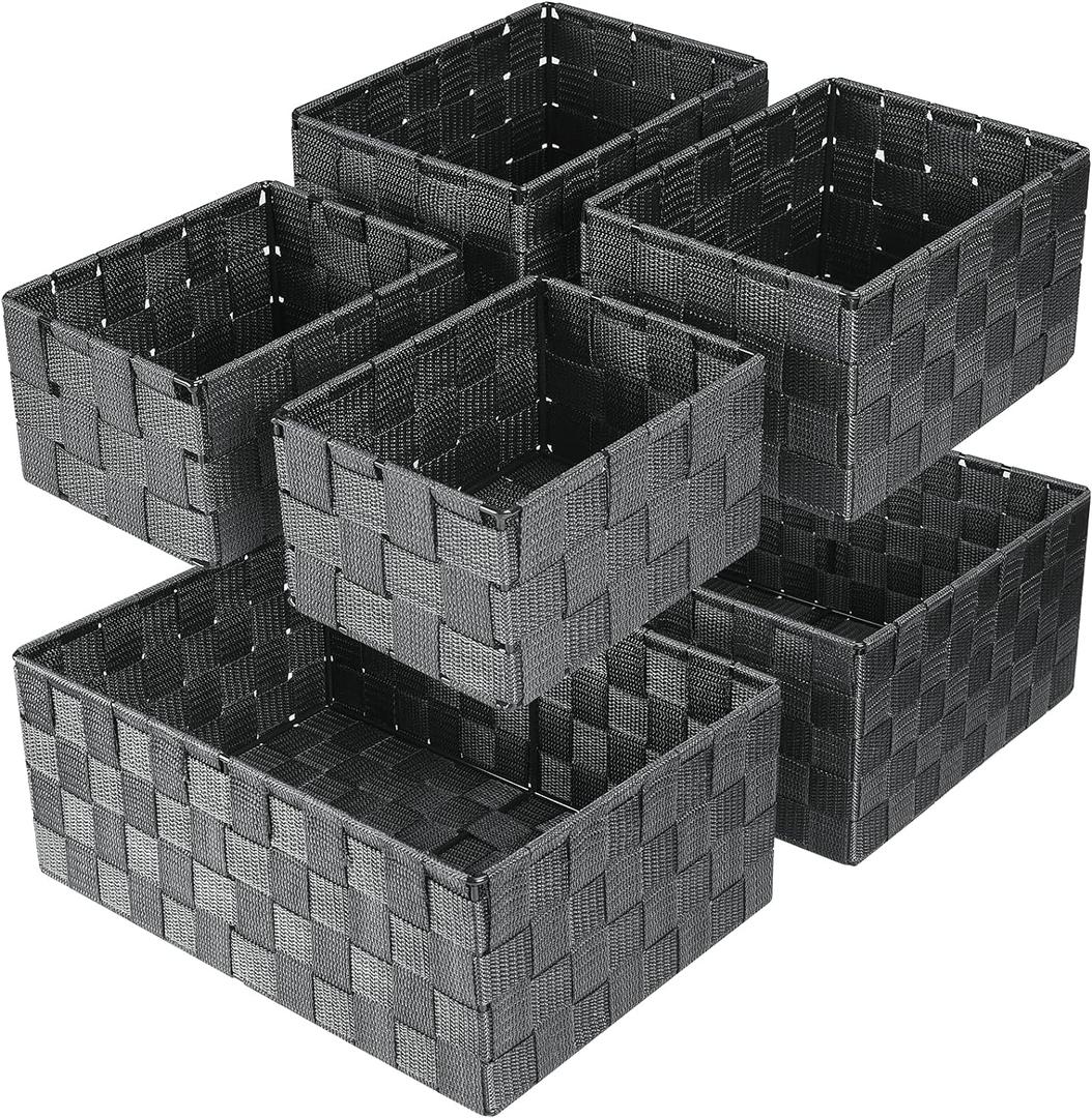 Uvellgift Woven Storage Baskets, Storage Bins, Cube Basket Container Baskets Storage Boxes Organizers for Clothes /Shelves/ Closet, Set of 6 (Grey)