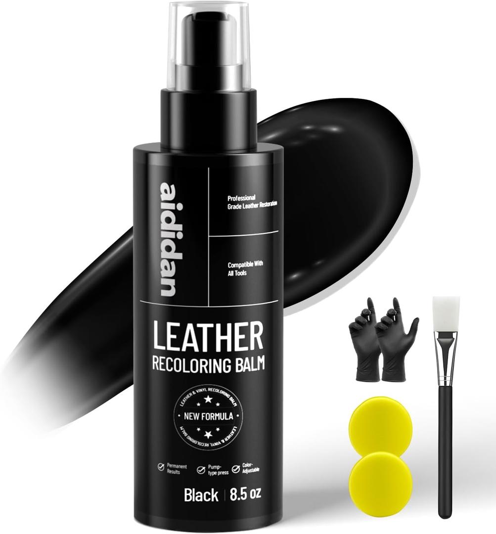 Black Leather Recoloring Balm, 8.5 oz Sofa Color Restorer & Paint, Faded Color Renewal & Repair Leather Balm Kit for Couches, Leather Furniture, Car Seats